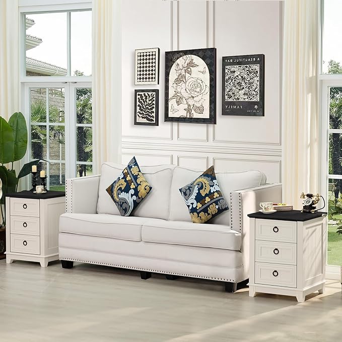 18" Farmhouse Night Stand with 3 Drawers, Wood End Table Dresser - Image 4