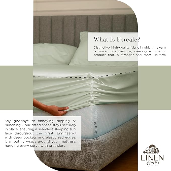 Linen Home 100% Cotton Percale Sheets Twin XL Size, Deep Pocket, 3 Pieces Set - Image 4