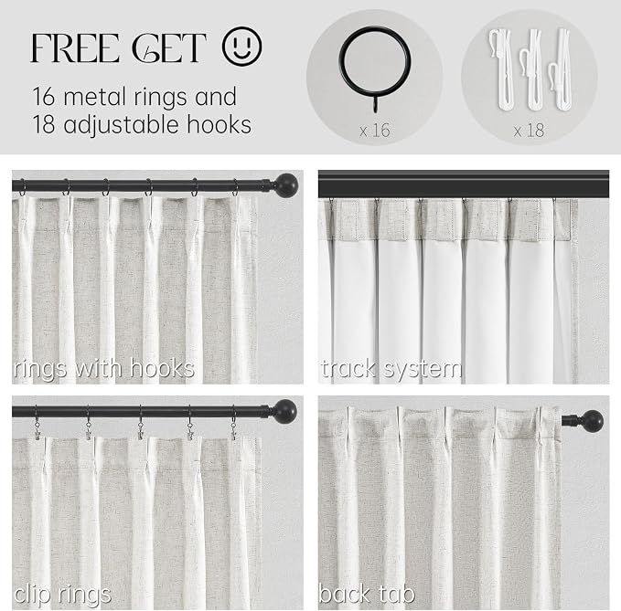 Topfinel Extral Wide Curtains, Pinch Pleated 100% Blackout Linen Luxury Drapery - Image 4