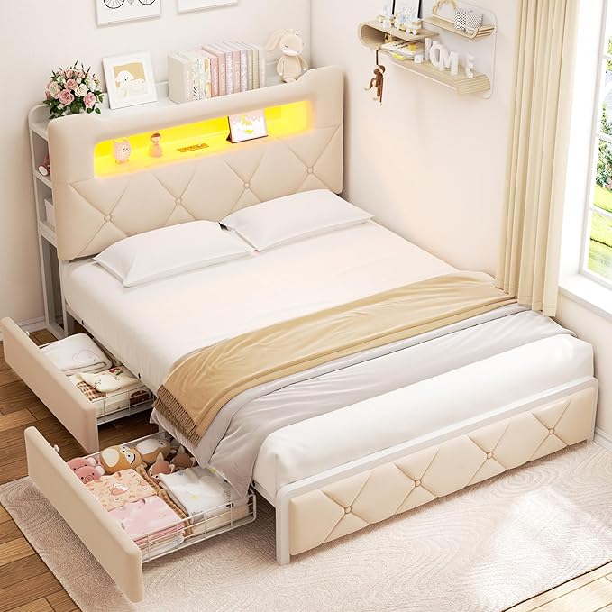 Queen Upholstered LED Bed Frame by JOCOEVOL