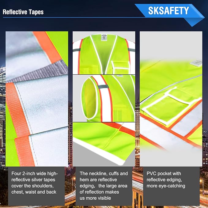 SKSAFETY 10 Pockets Safety Vest, Class 2 High Visibility Security - Image 4