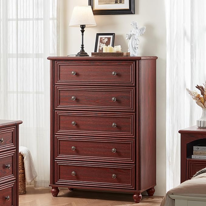 Farmhouse 5 Drawers Dresser for Bedroom, Wood 45" Tall Dressers Chest of Drawers - Image 9