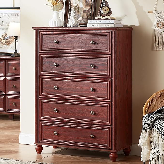 Farmhouse 5 Drawers Dresser for Bedroom, Wood 45" Tall Dressers Chest of Drawers - Image 3
