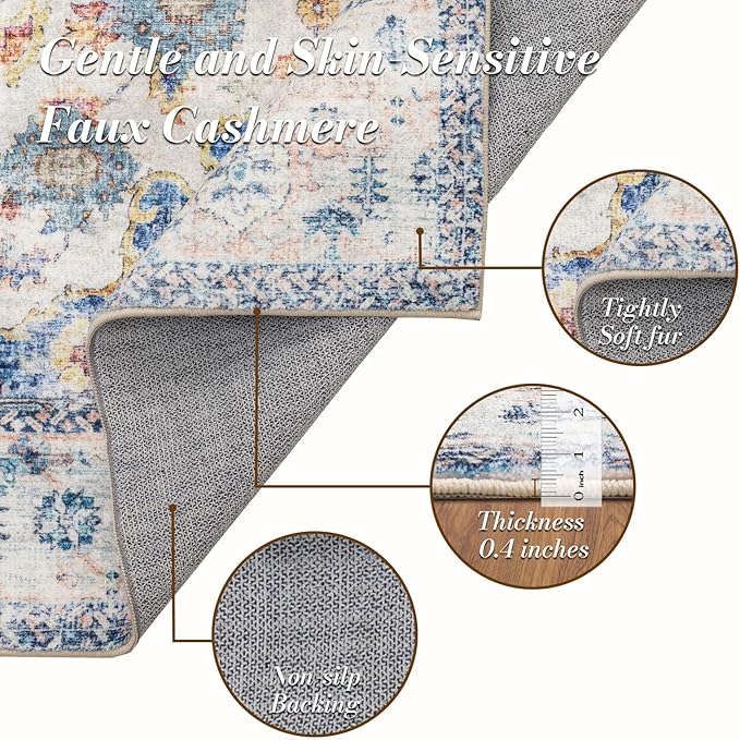 Area Rug 8×10, Large Vintage Boho Rug, Ultra-Soft Low Pile, Non Slip, Stain - Image 4