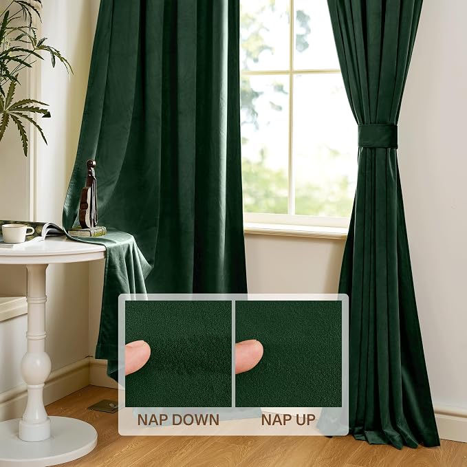 StangH Luxury Green Curtains Velvet Blackout Bedroom Window Drapes 90 inches - Image 4