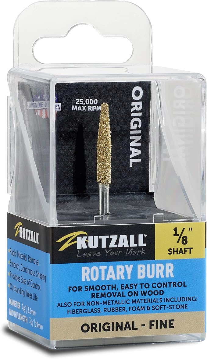 Kutzall Original Taper Rotary Burr, 1⁄8" Shaft, Fine -Wood Carving Bit by Kutzall