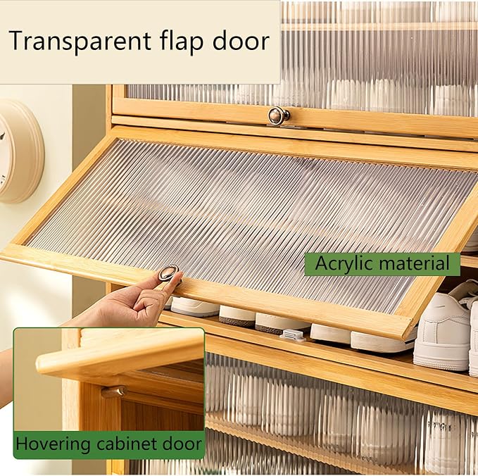 Bamboo Shoe Cabinet with Acrylic Door, 10-Tier Shoe Storage Rack, 40-45 Pairs - Image 4