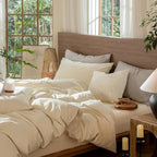 MooMee Wavy Striped Duvet Cover Set 100% Washed Cotton Linen Like Textured - Image 7