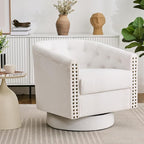 Swivel Barrel Accent Chair, Round Nailhead Chenille Fabric Living Room Arm by ErdoruLiving