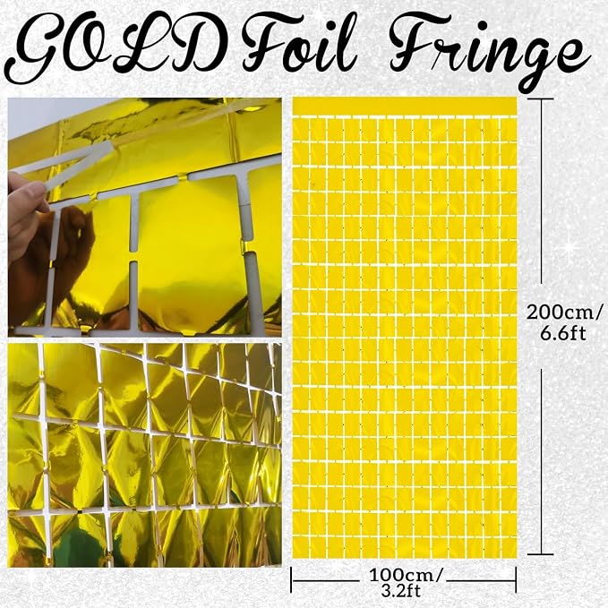 GOER Gold Party Backdrop Metallic Tinsel Foil Fringe Curtains Photo Booth Props - Image 2