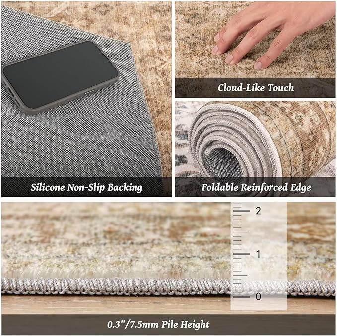 Washable 5x7 Area Rugs for Living Room, Boho Non-Slip Vintage Distress Rugs for - Image 5