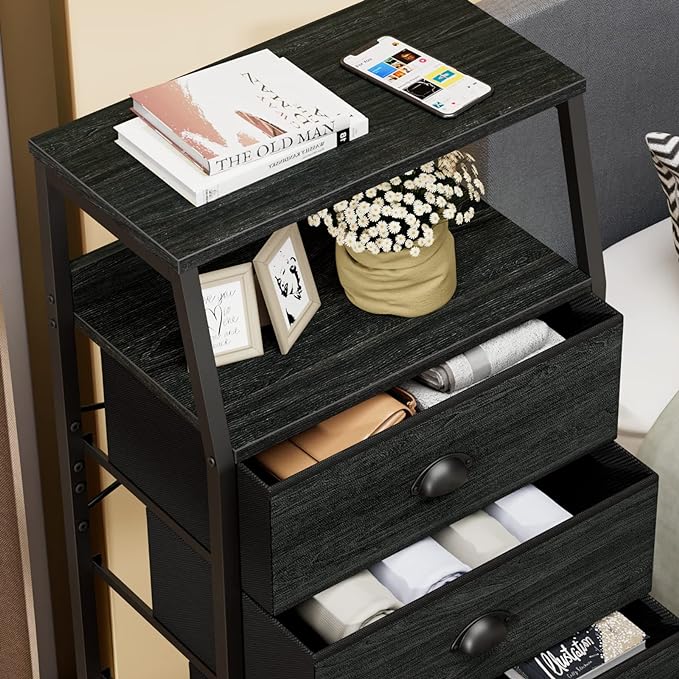Furnulem Black Dresser with 5 Drawers, Vertical Storage Tower Fabric Dresser - Image 4