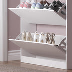 Shoe Cabinet with 3 Flip Drawers & Coat Rack, Narrow Hidden Shoe Storage Cabinet - Image 6