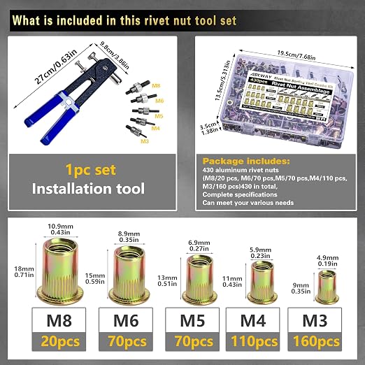 Pressure Rivet Nut Tool Kit, Suitable - Image 3