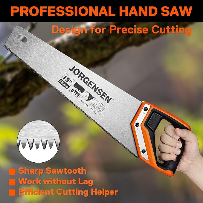 JORGENSEN 15 Inch Pro Hand Saw, 8 TPI Fine-Cut Ergonomic Non-Slip Aluminum - Image 5