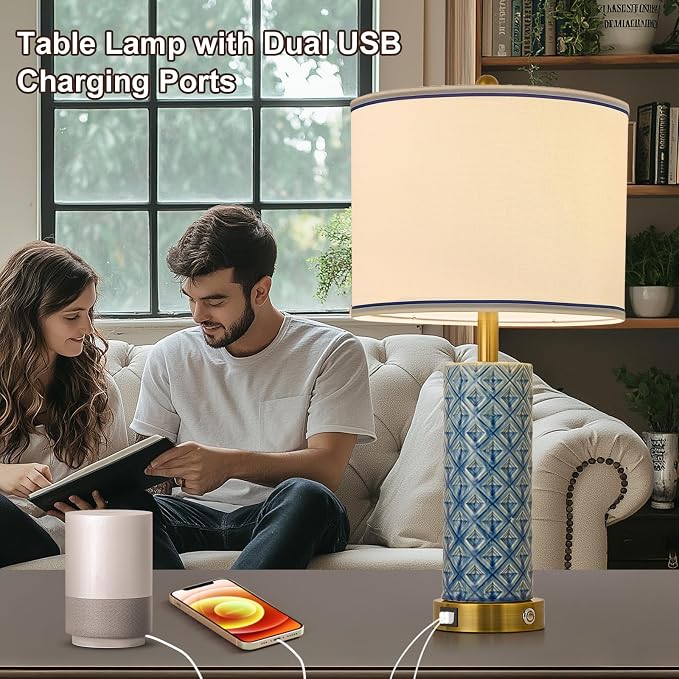 Set of 2 Table Lamp for Living Room Bedroom Farmhouse - Image 2