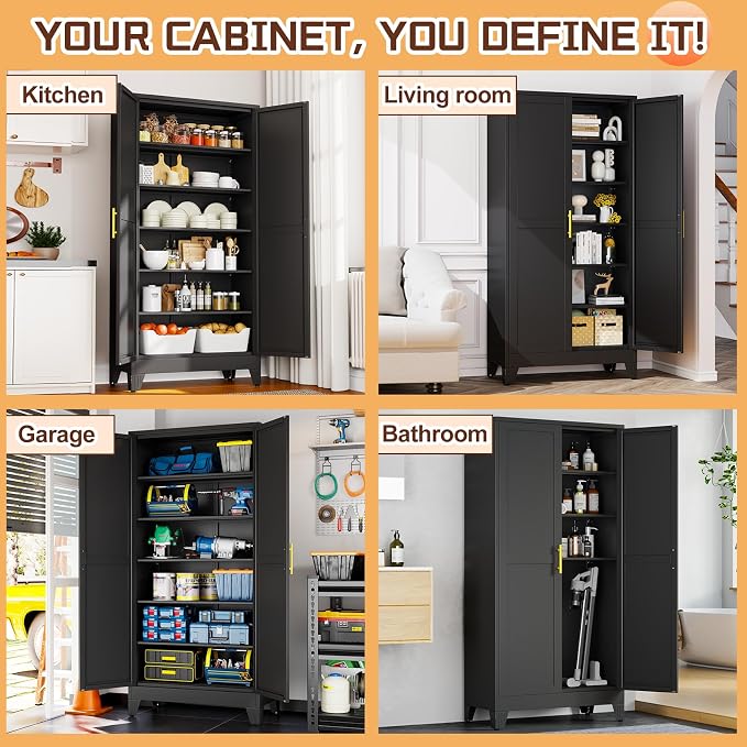 75" Metal Kitchen Pantry Cabinet, Cabinet - Image 8