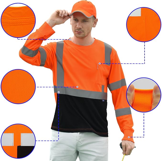AYKRM Safety T Shirt Reflective High Visibility hi vis Long Sleeve T Shirt - Image 2