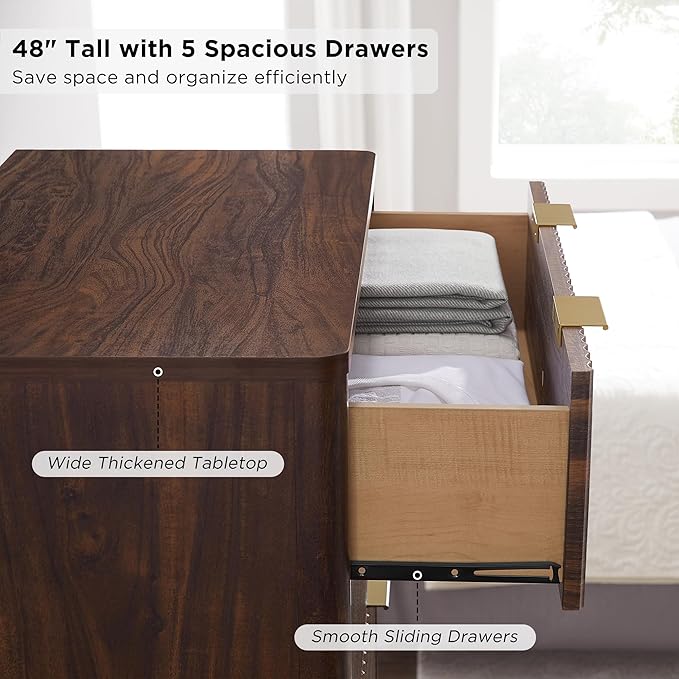 T4TREAM Fluted 5 Drawers Dresser, Curved Profile Design, Wood Drawer Organizer - Image 5