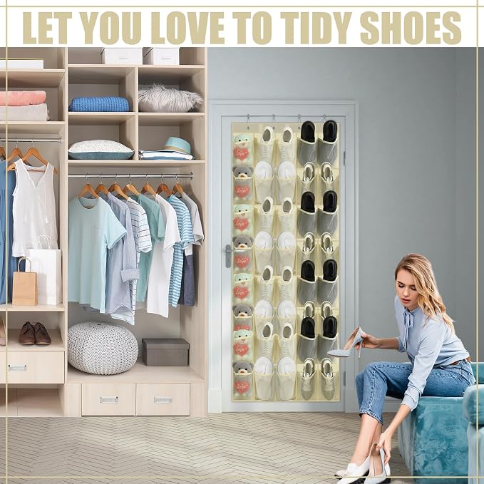 Windyun 40 Over the Door Shoe Organizer Large Breathable Mesh Pockets Hanging - Image 4