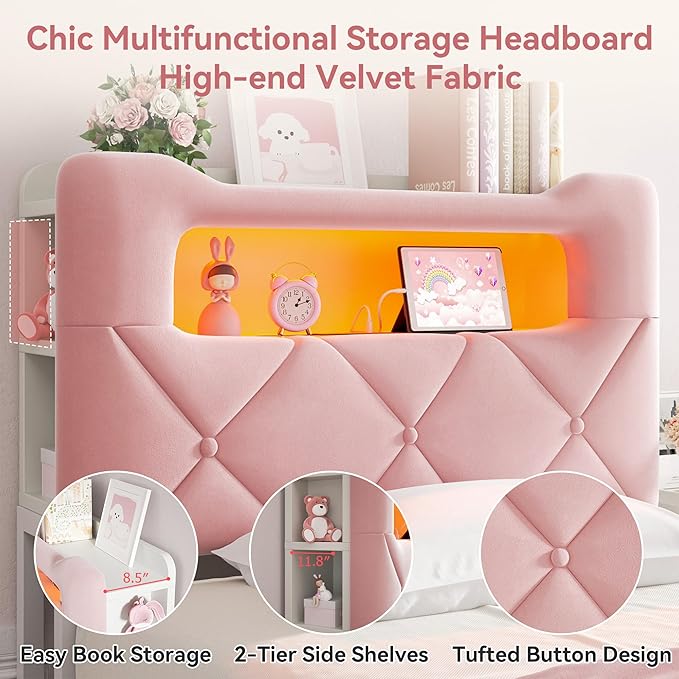 Twin Upholstered LED Bed Frame - Image 5