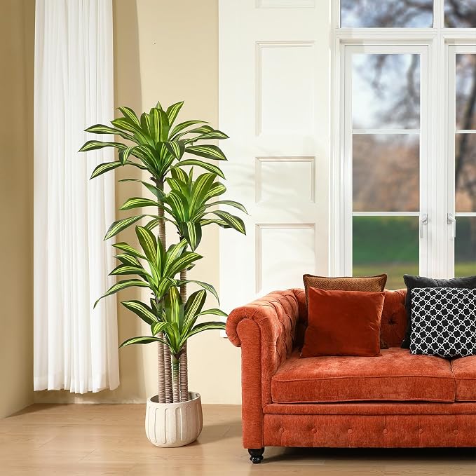 Artificial Plants, 6 Ft Dracaena Tree Faux Plants Indoor Outdoor Decor Fake Tree - Image 5