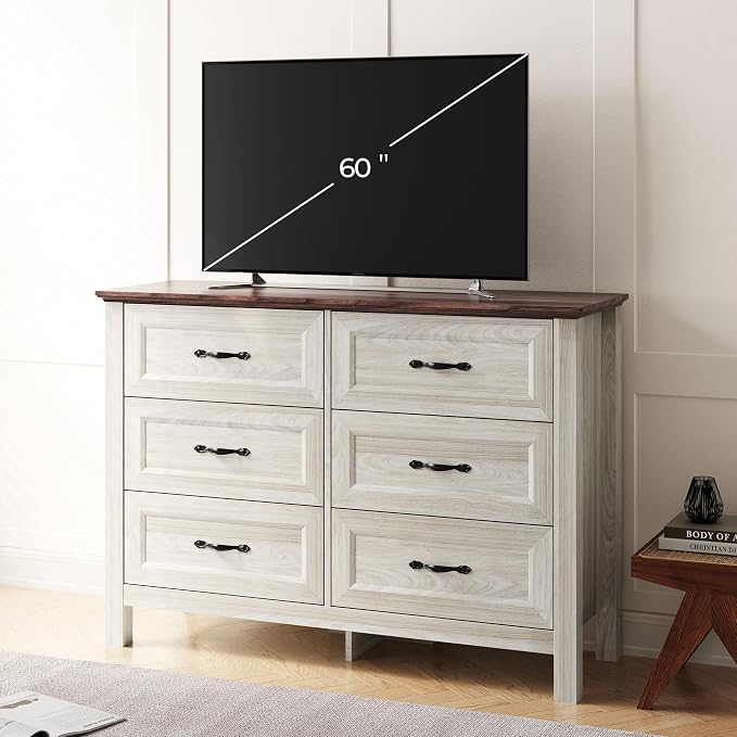 LINSY HOME 6 Drawers Dresser for Bedroom, Modern Farmhouse Dresser TV Stand - Image 2