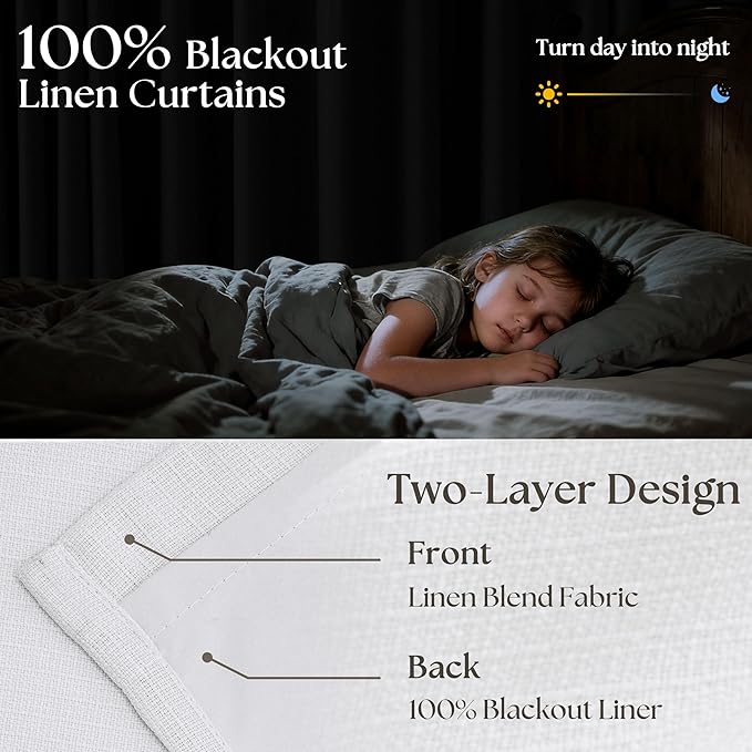 Snow White Pleated Linen Blackout Curtains 84 Inches Long - Image 2