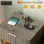 VINGLI Night Stand with Charging Station & Led Light, Wood Nightstand Mid - Image 4