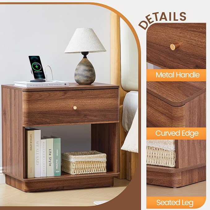 Narrow Nightstand Set of 2, Wooden Small 2 Drawer Nightstand, Slim Side End - Image 7