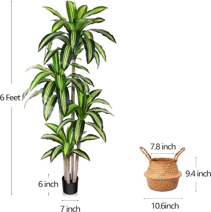 Artificial Plants, 6 Ft Dracaena Tree Faux Plants Indoor Outdoor Decor Fake Tree - Image 4