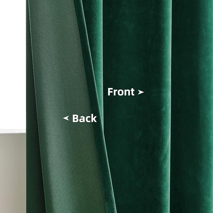 Joydeco Dark Green Velvet Curtains 96 Inches Long, Luxury Grommet Blackout - Image 4