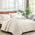 Yiran Quilt King Size Beige Summer Bedspreads Bedding Set 3 Pieces Thin - Image 3