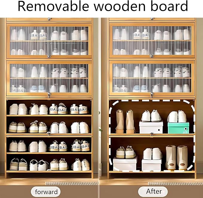 Bamboo Shoe Cabinet with Acrylic Door, 10-Tier Shoe Storage Rack, 40-45 Pairs - Image 5