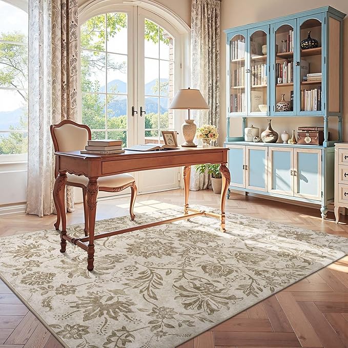 jinchan Torino Floral 5x7 Area Rugs, Vintage-Inspired Neutral Design Accent Rug - Image 4