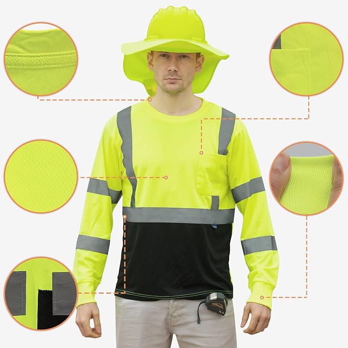 AYKRM Safety T Shirt Reflective High Visibility hi vis Long Sleeve T Shirt - Image 2