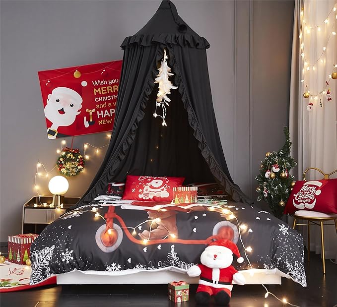 VETHIN Bed Canopy for Girls, Princess Round Dome Dreamy Mosquito Net Bedding - Image 2