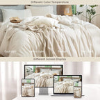 MooMee Striped Duvet Cover Set 100% Washed Cotton Linen Like Textured - Image 7