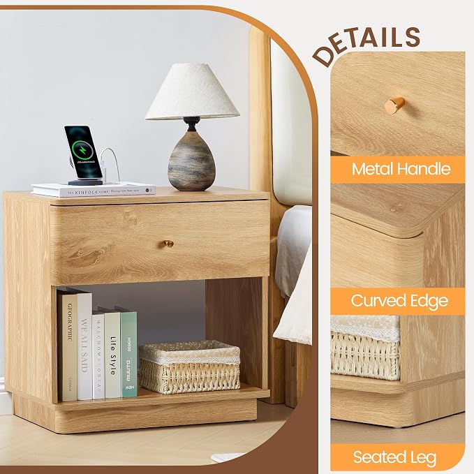 Narrow Nightstand Set of 2, Wooden Small 2 Drawer Nightstand, Slim Side End - Image 7