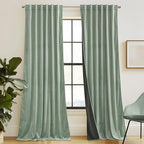 RYB HOME Mint Green Velvet Curtains 102 inches Long, Room Darkening, by RYBHOME