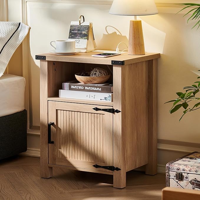 Joaxswe Boho Fluted Nightstand for Bedroom, Modern Accent Bedside Tables by Joaxswe