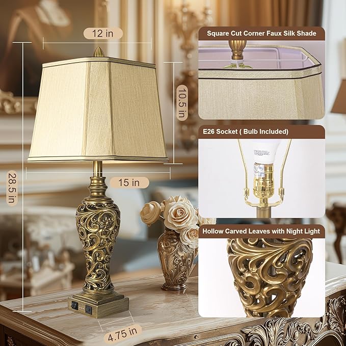 28.5'' Table Lamps Set of 2 for Living Room, Vintage Bedside Lamps - Image 2