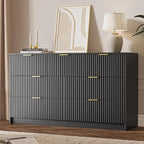 Black 7 Drawer Dresser for Bedroom, 55.9" Wide Modern Fluted Dresser - Image 7