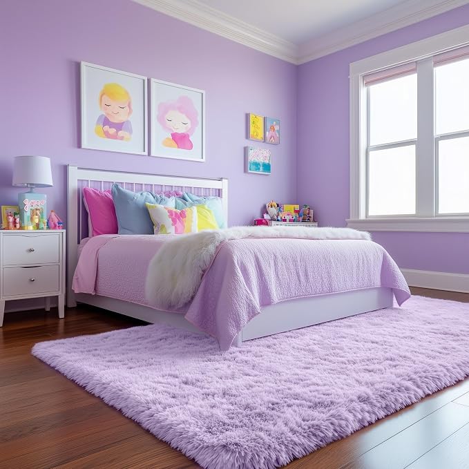 PAGISOFE Fluffy Soft Purple Rug 5' x 7' Rug, Shaggy Rugs - Image 4