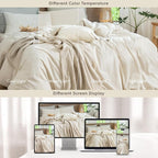 MooMee Striped Duvet Cover Set 100% Washed Cotton Linen Like Textured - Image 7