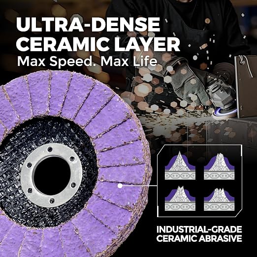 5-Pack 4.5" x 7/8" Ceramic Flap Disc, 60 Grit, Bevel Type #29, Premium - Image 5