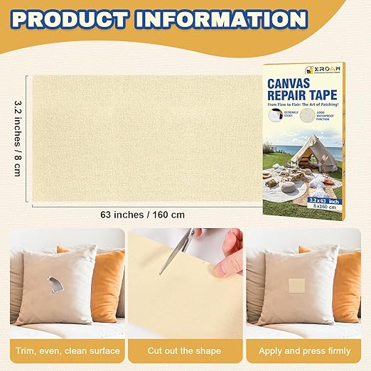 Canvas Repair Tape, 3.2 x 63 Inch Waterproof Heavy Duty Fabric Tape - Image 2