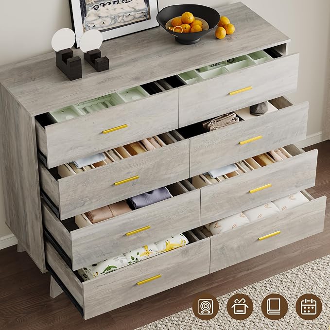 Dresser for Bedroom with 8-Drawer, X-Shape Base & Adjustable Center Leg - Image 4
