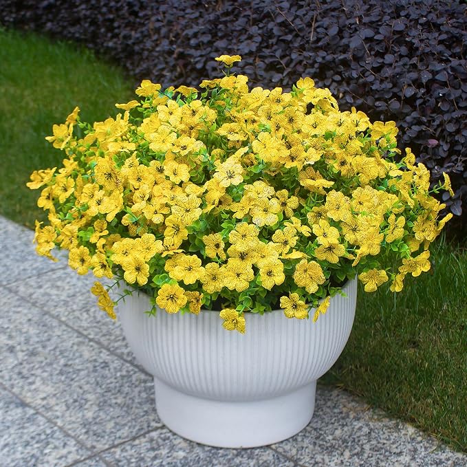 Yellow Artificial Outdoor Flowers 12 Bundles Fake Daisy Faux Mums Fall Plants - Image 3