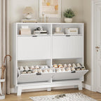 Shoe Cabinet with 4 Flip Drawers, Hidden Slim Wooden Shoe Rack Cabinet by Xixini